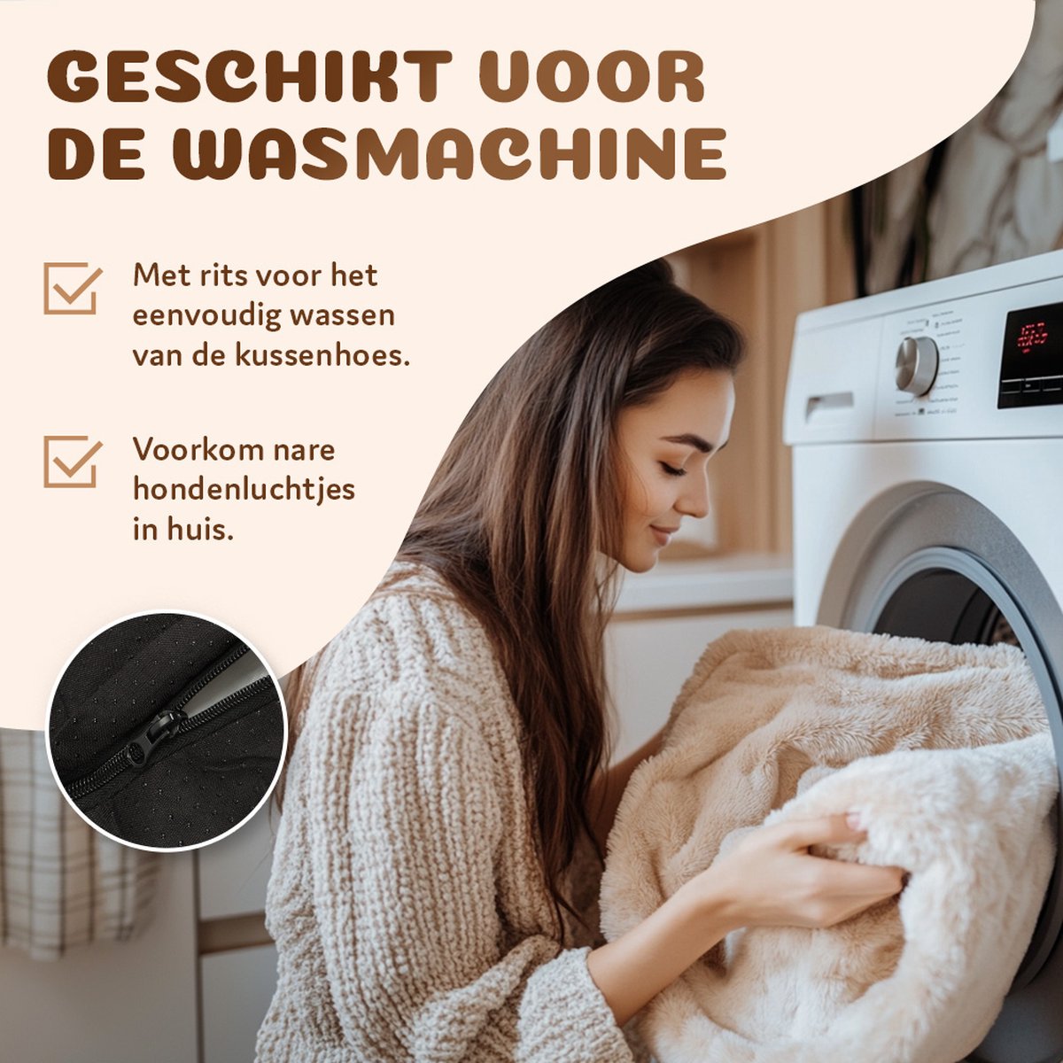 Pet Perfect Orthopedische Hondenmand – Donut Hondenmand – Hondenkussen – Hondenbed – Wasbaar - 100 cm - Beige thumbnail 7