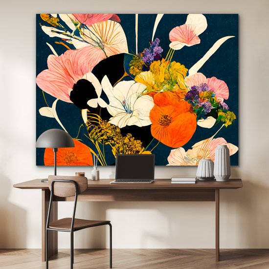 Décoration murale Métal - Aluminium Peinture Industriel - Fleurs - Vase - Tableau - Plantes - 160x120 cm - Dibond - Photo sur aluminium - Décoration murale industrielle - Pour le salon/chambre