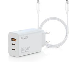Oplader geschikt voor iPhone / iPad / MacBook – 65 watt oplader usb C – USB adapter 3 poorten – Oplaadstekker geschikt voor iPhone & iPad + Lightning naar USB C kabel 2 meter