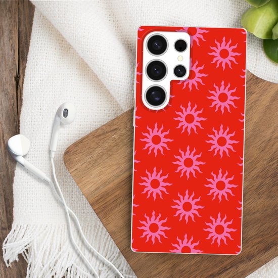 Coque de téléphone compatible avec Samsung Galaxy S25 Ultra - Soleil - Rouge - Rose - Motif - Été - Coque en Siliconen