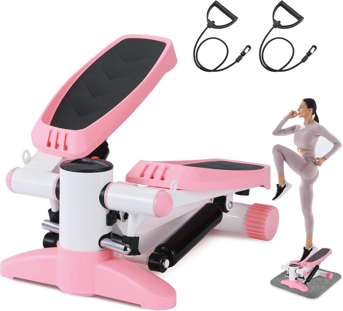 Mini Stepper voor Thuis - Multifunctionele Cardio Trainer met LCD-display en Weerstandsbanden - Compact en Stille Oefenapparaat tot 150 kg