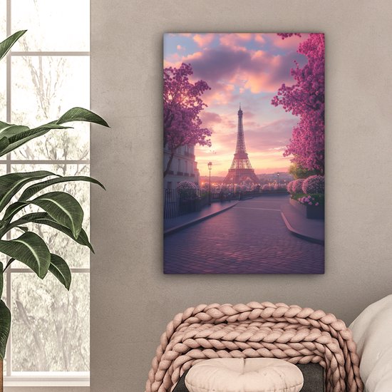 Tableau sur toile 60x90 cm - Décoration murale Tour Eiffel - Paris - Rose - Décoration murale salon - Décoration chambre - Accessoires chambre - Peintures sur toile