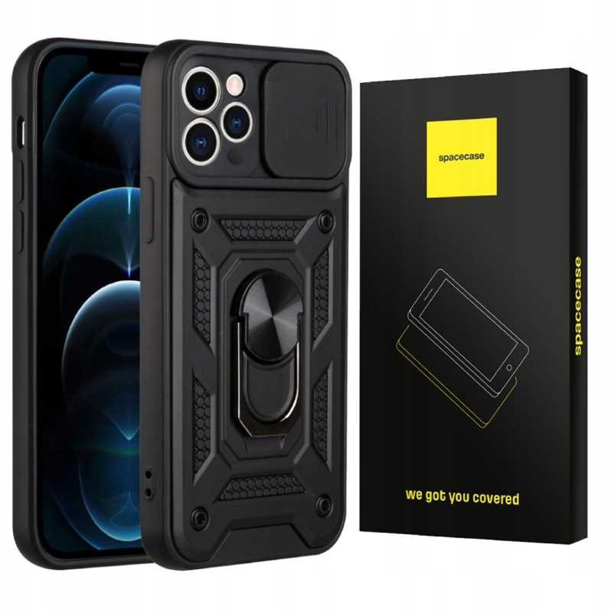 Spacecase Case Cover Voor Iphone 12 Pro Camring Zwart