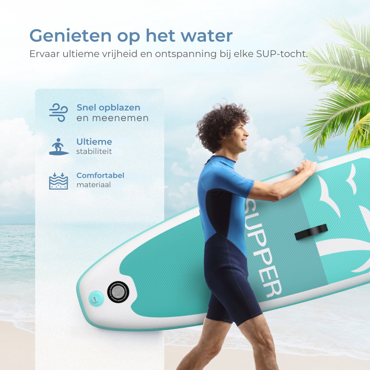 Supper Sup Board - Max. 120KG - Opblaasbaar – Paddle Board – Pomp – Vin – Leash – Draagtas – 285 x 76 cm - Turqoise – foto 7