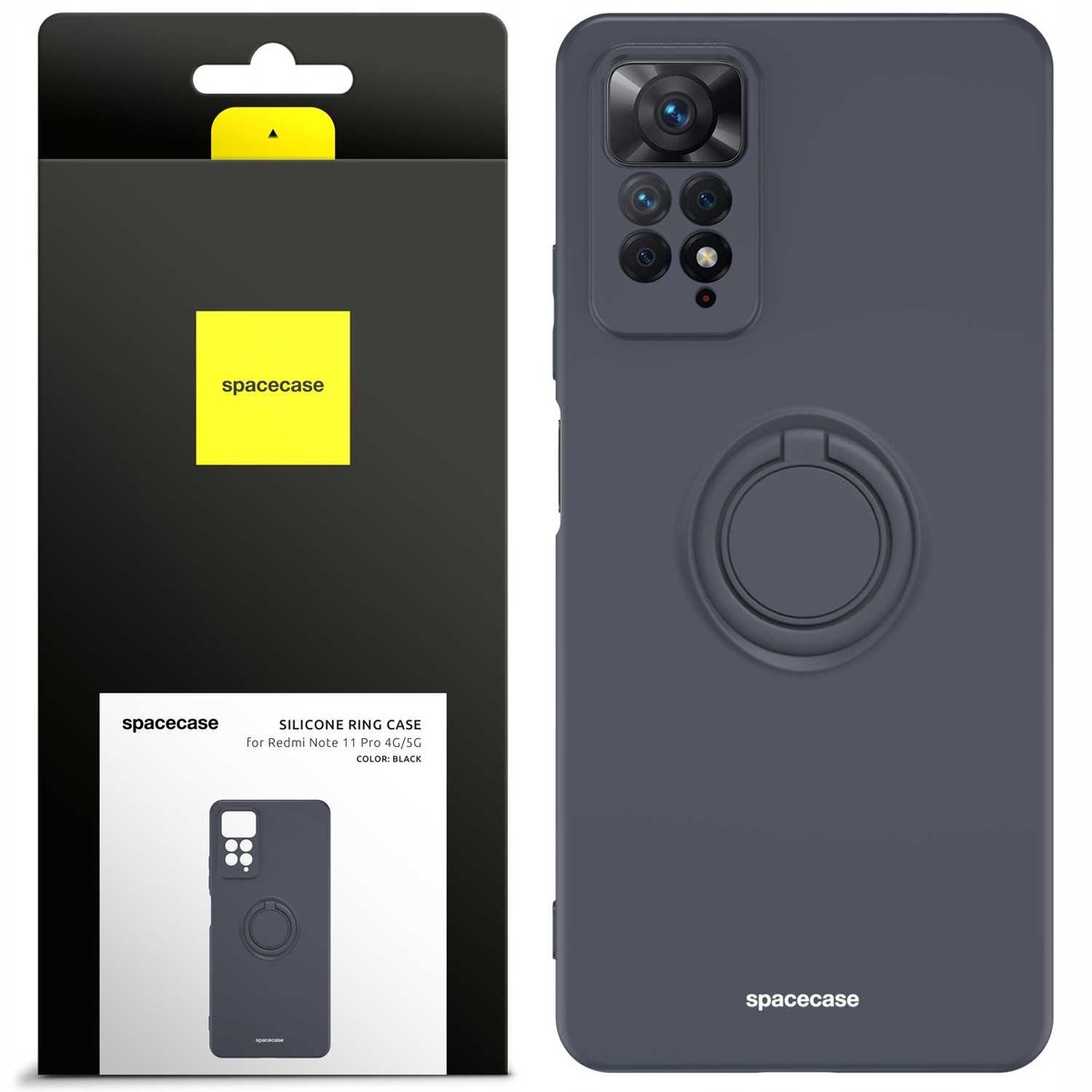 Spacecase Siliconen Case Ring Voor Xiaomi Redmi Note 11 Pro 4G 5G Zwart