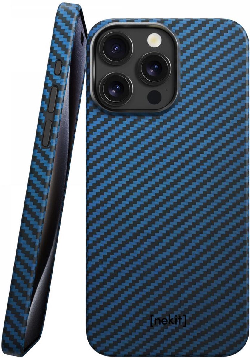 NEKIT Fiber Hoesje Geschikt voor Apple iPhone 13 Pro - Compatibel met MagSafe - High-tech Kevlar Aramidevezels 1500D - Back Cover Ultra Dun - Blauw