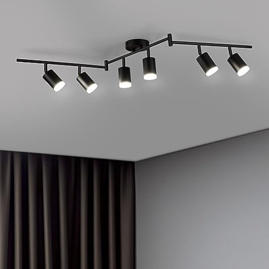 Bojim Plafondlamp, 4 spots, zwart, GU10, led-spots, plafond, draaibaar, moderne plafondlamp, spot, draaibaar, plafondverlichting voor keuken, hal, woonkamer, slaapkamer, zonder lamp
