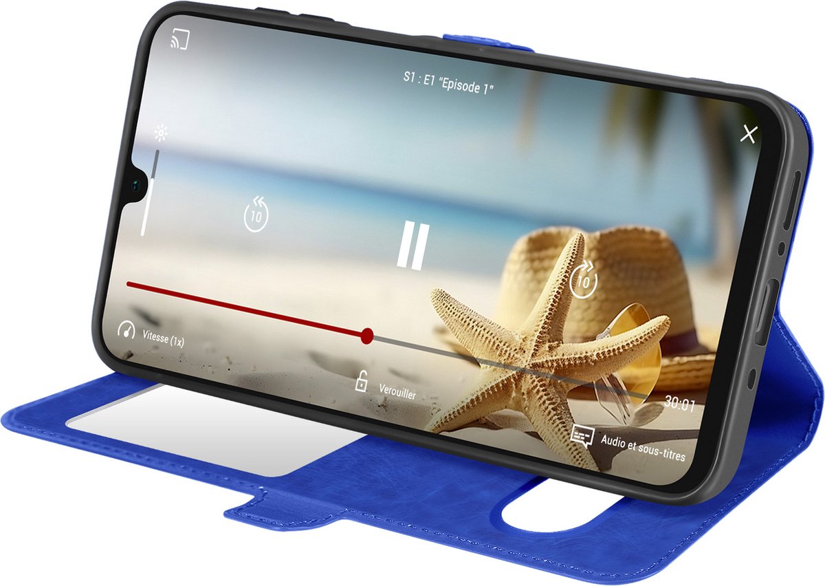 Avizar Hoesje Geschikt voor Samsung Galaxy A16 Venster Videohouder, Blauw
