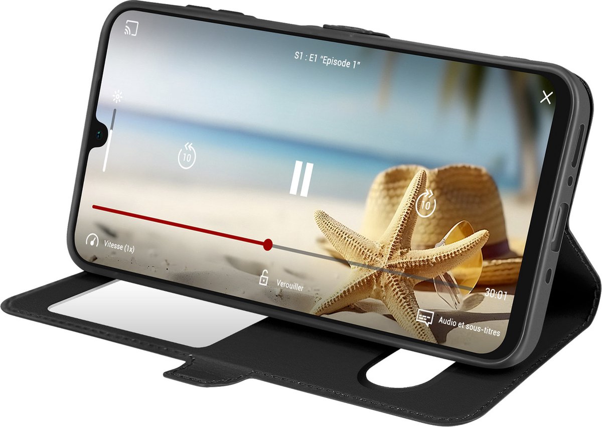 Avizar Hoesje Geschikt voor Samsung Galaxy A16 Videohouder met vensterfunctie, Zwart