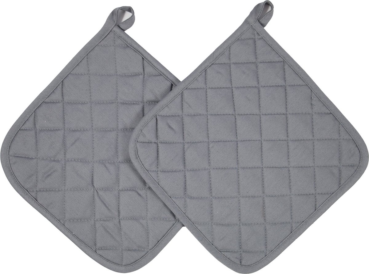 La'Moussawi ® Set van 2 Katoenen Hittebestendige Keukenonderzetters van 24x24 cm in Grijze Kleur