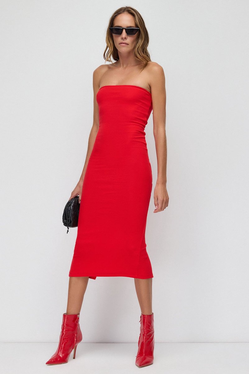 Robe Midi Sans Bretelles en Tissu Turc