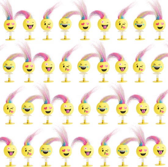 Patroon van gele emoji springpoppetjes met gekleurd haar.