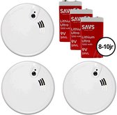 Firex KF20 4973 Rookmelder 230v 3-pack - 3 Rookmelders - Met 10 jaar SAVS 9v back-up batterij - Aansluiten op lichtnet - Voldoet aan bouwbesluit NEN2555 norm - Stroomnet brandmelder met 10jr lithium backup accu