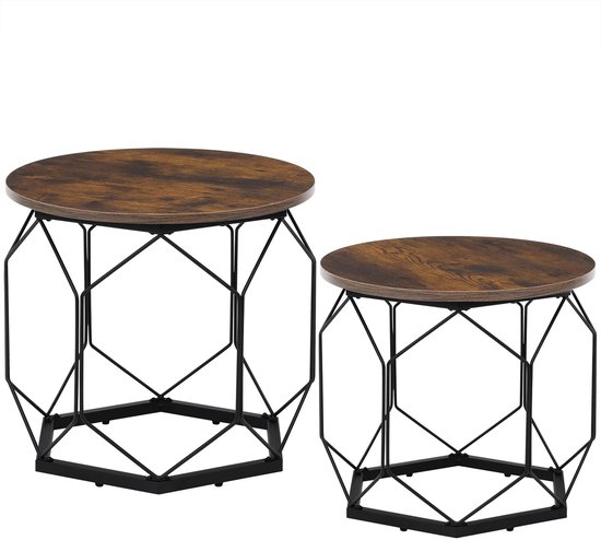 Bijzettafels met houten blad - set van 2