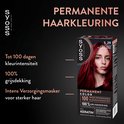 Voorkant van de verpakking met een vrouw met rood haar en details over de permanente kleuring.