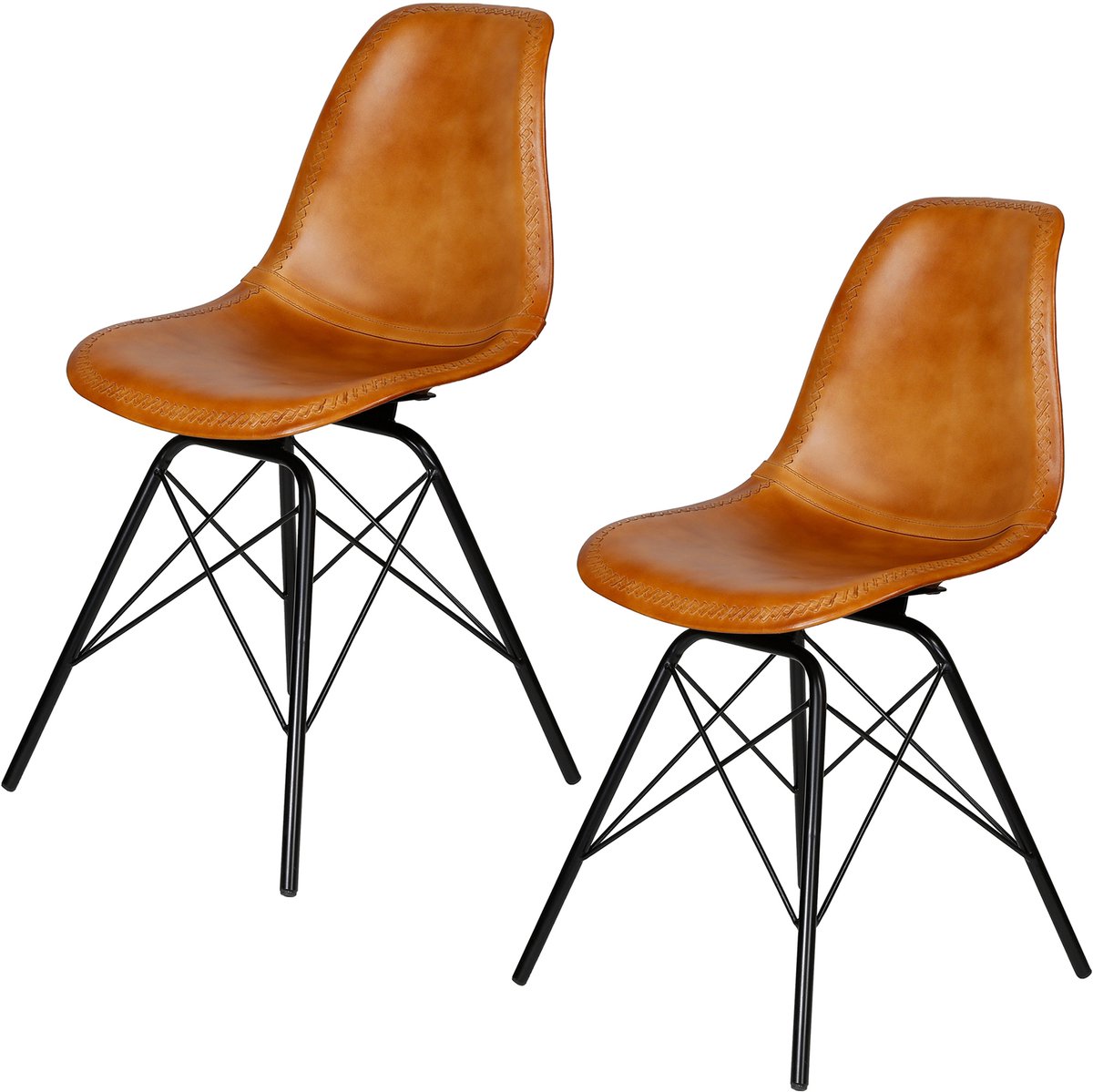 Casa Moro Eetkamerstoel leer cognac - Leren fauteuil Esszimmer Stuhl Leder Cognac
