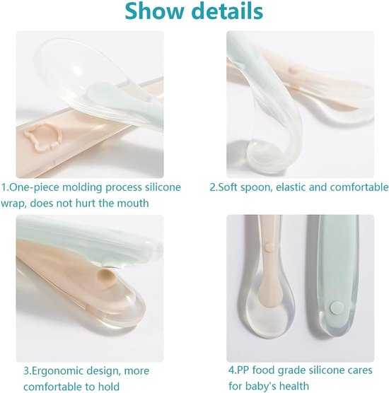 Zachte Tip Baby Lepeltjes - Siliconen Baby Lepels Met Soft Tip - Bestek Lepel - Siliconen - Baby Lepeltjes Bpa Vrij - Babybestek Voor Kinderen En Baby's - Voor Vanaf 1 Maand - Met 4 Opbergvakken - 4 Stuks — afbeelding 4