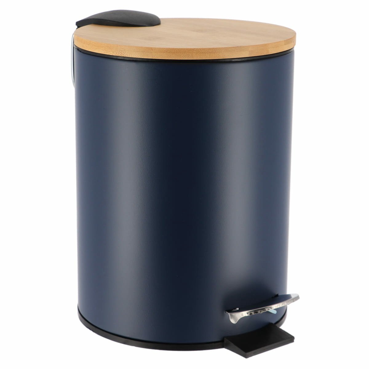 Tendance Badkamer prullenbak/afvalbak Bamboo vibe - soft close - donkerblauw - 3 liter - metaal