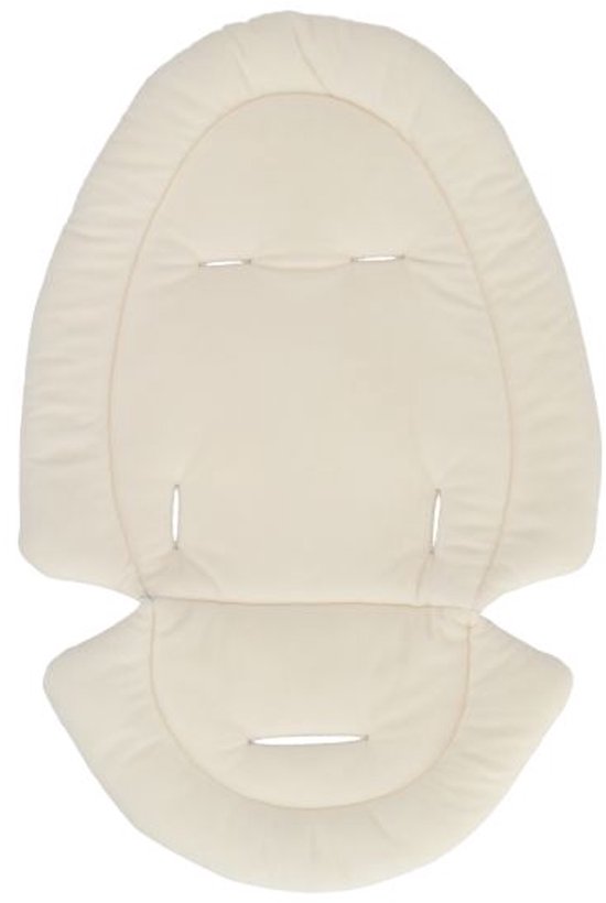 Crèmekleurig, zacht en gewatteerd inzetstuk voor een babyschommel.