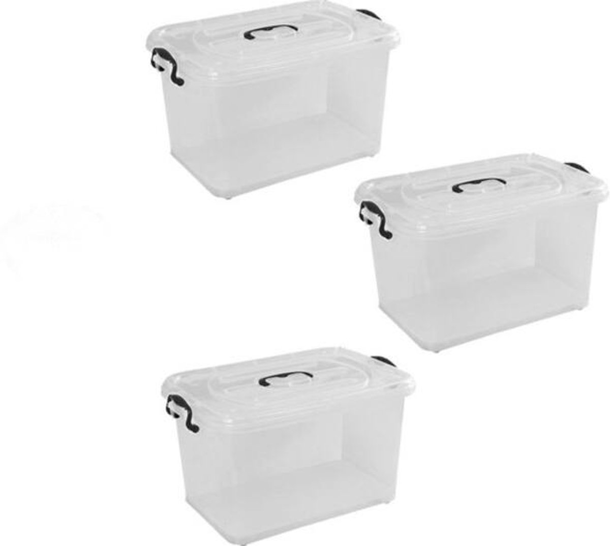BRASQ Opbergbox 20 Liter - Set van 3 - Plastic Opbergbox - Transparant - Opbergbak - Opbergdoos met deksel - Met Wieltjes