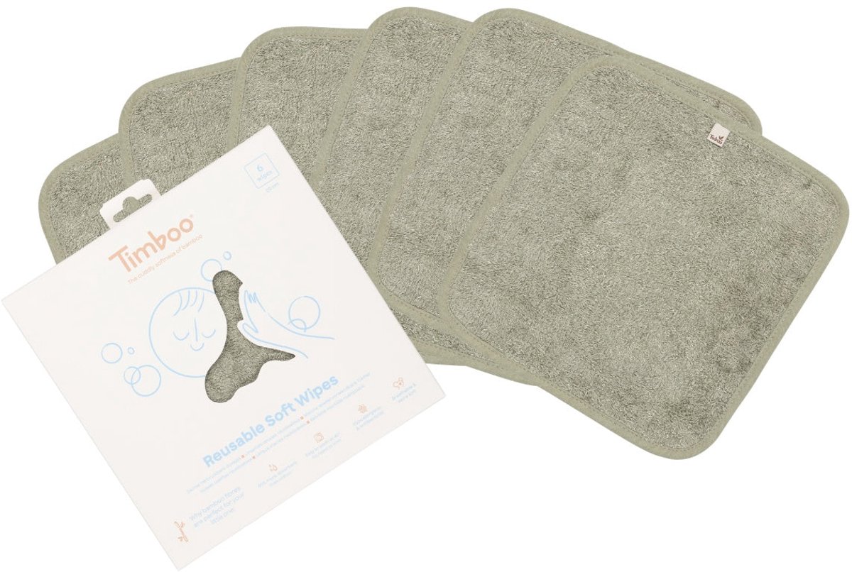 Timboo Herbruikbare doekjes - Super zacht - 20x20cm - Set van 6 stuks - Whisper Green