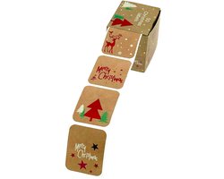 Kerst Naamstickers - Doosje met 50 stickers - 5 x 4 cm - Bruin Met Rode Foliedruk