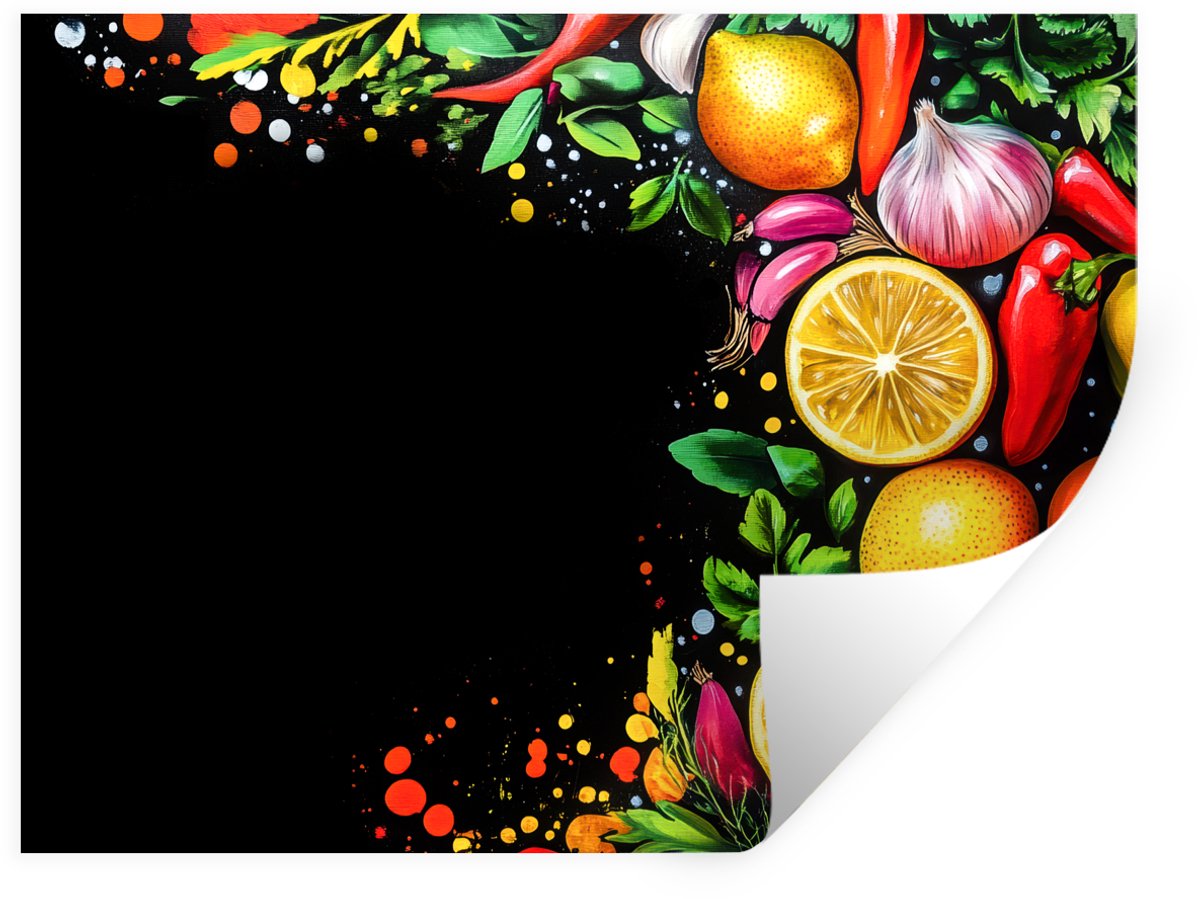 Muurstickers - Sticker Folie - Citroenen - Peper - Kruiden - Graffiti - Verf - Abstract - 