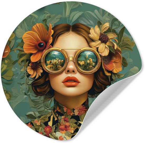 WallCircle® - Behangcirkel 30x30 cm - Muurstickers Vrouw - Bloemen - Vlinders - Natuur - Vintage - Muurcirkel woonkamer - Wandcirkel slaapkamer - Kamer decoratie zelfklevend - Muurdecoratie accessoires