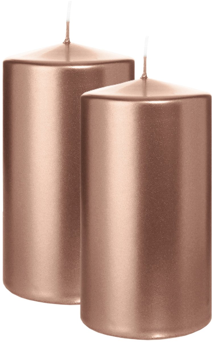 Wiedemann Cilinderkaars/stompkaars - 2x - metallic roségoud - 13 x 7 cm - 52 branduren - zuilkaarsen Rose goud