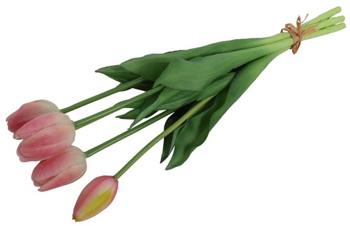Countryfield Kunst tulpen boeket Fleur - 5x stuks - lichtroze - real touch - 41 cm - levensechte kunstbloemen