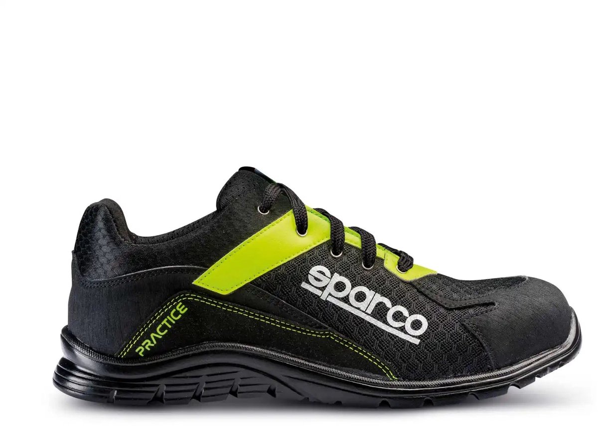 Sparco PRACTICE JOS – Lichtgewicht veiligheidsschoen S1PL met ademend 3D-mesh en sportief design - 36 - Maat - zwart-geel