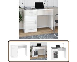 Stijlvol Bureau Hoogglans Wit met Lade - 100x40x73 cm Kantoormeubilair - Bureau - Houten Bureau - Witte Bureau - Compact Bureau