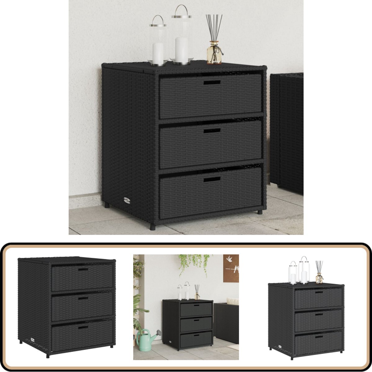 vidaXL - Tuinkast - 55x59x69 - cm - poly - rattan - zwart
