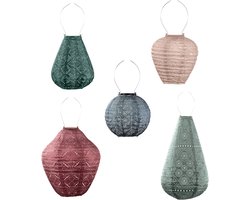 Lumiz Solar Buitenlamp - Buitenverlichting - Lampion - Buitenverlichting zonne energie - Solar Tuinverlichting - Botanico Set - 5 stuks - Roze - Sage Green - Grijs Blauw - Groen - Koper