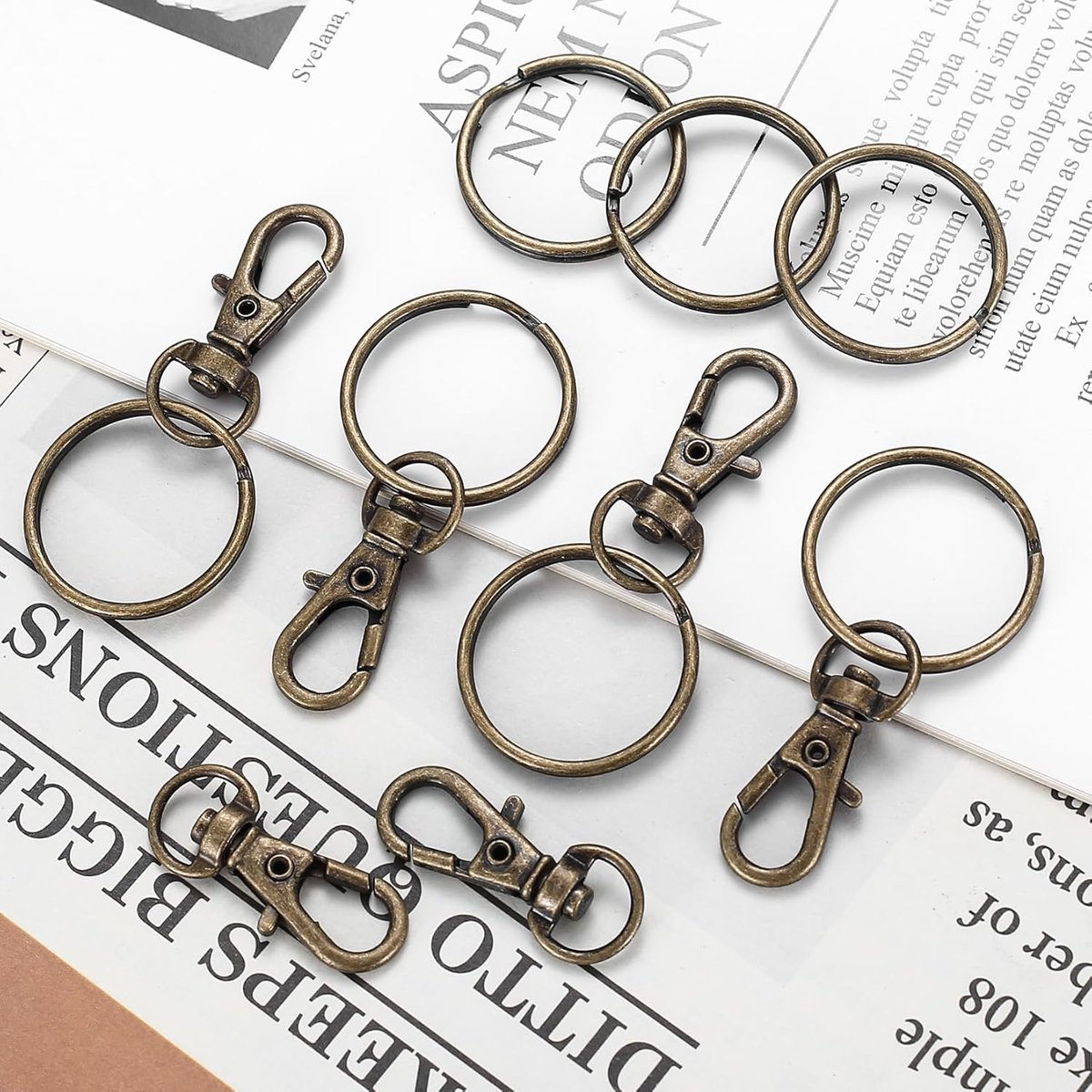Lot De 10 Porte-clés Métalliques Divisés - Anneaux Ouverts à Vis, Tailles 25/28/30 Mm, Couleur Bronze