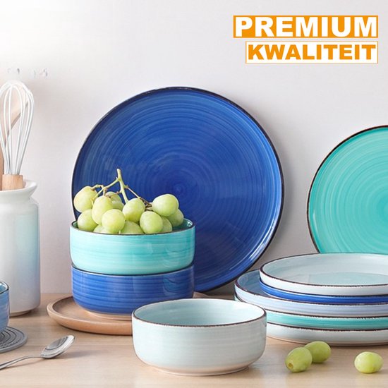 Navaris 12-delige Scandi serviesset - Porseleinen servies 4 persoons - Diner borden ontbijtborden en kommen - Magnetron- en vaatwasserbestendig - Wit