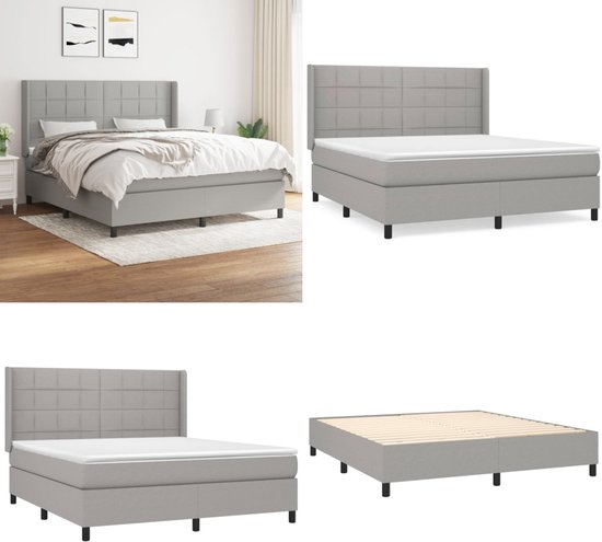 vidaXL Boxspring avec matelas Tissu Gris clair 180x200 cm - Boxspring - Sommiers - Lit - Meubles de couchage