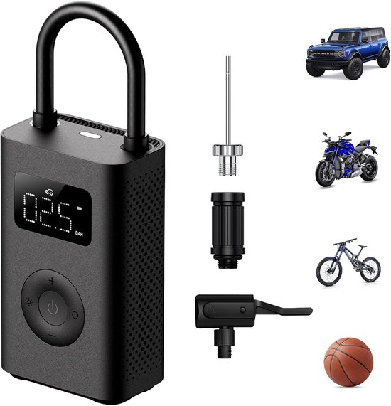 HDeye Mijia Draagbare Luchtcompressor 2 - 0,2-10,3 Bar, 2000mAh Accu, USB-C, Zwart - Voor Fiets, Auto & Meer