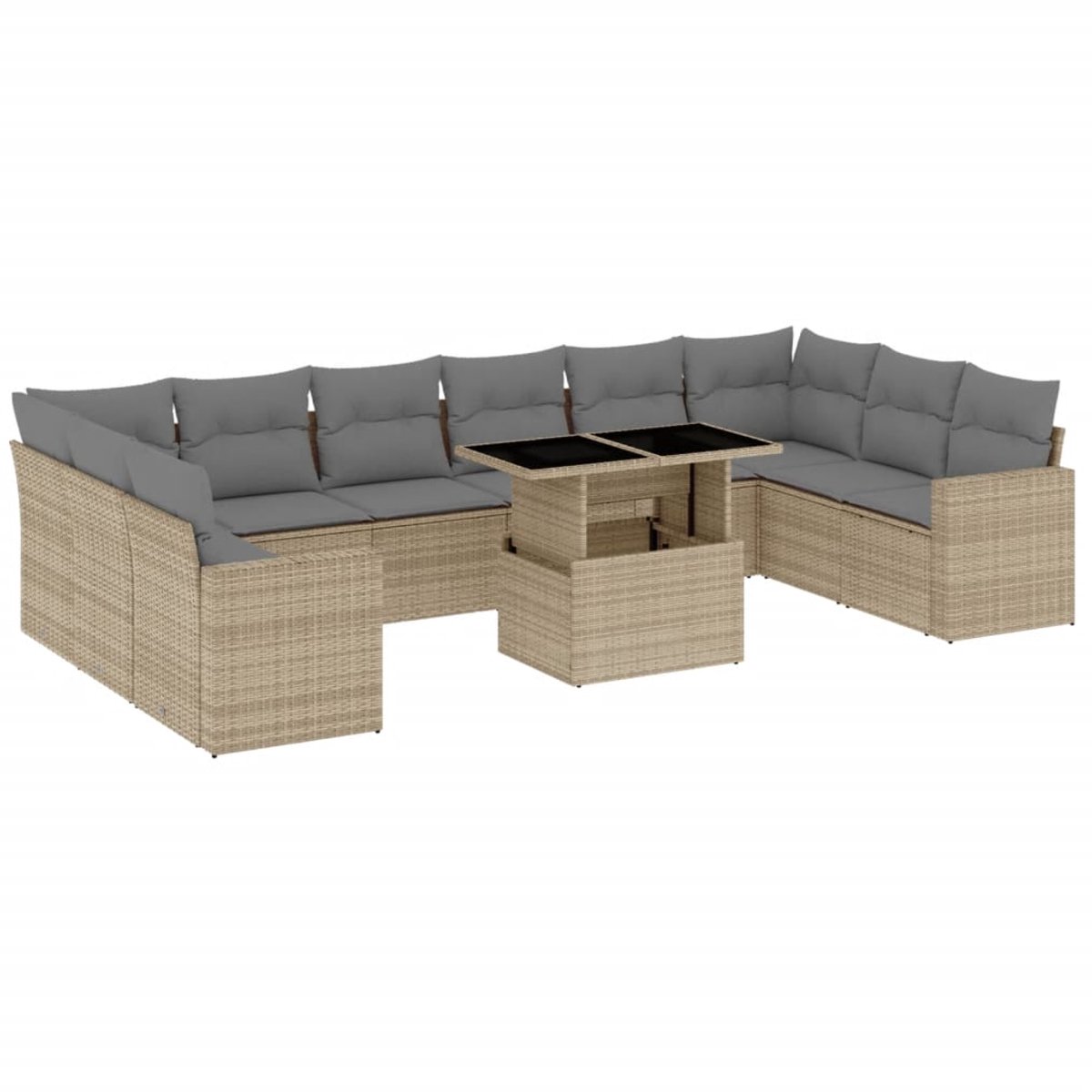 The Living Store 11-delige Tuinset met kussens poly rattan beige - Loungeset - Tuinmeubels - Lounge Set - Buitendecoratie - Outdoor Furniture