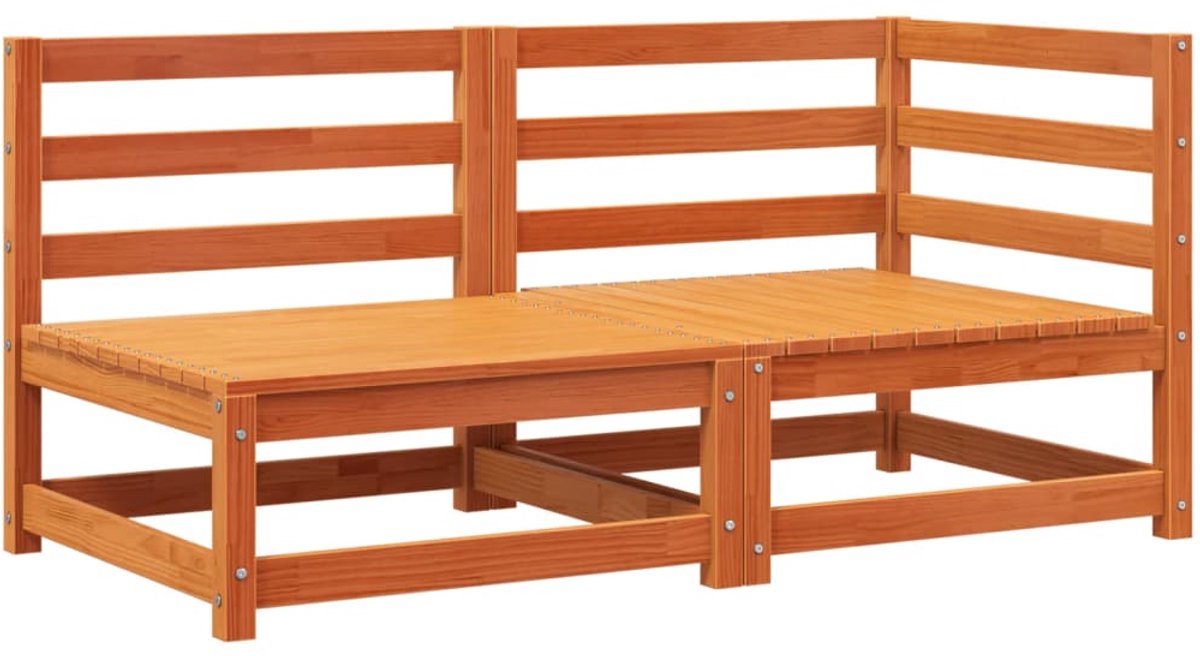 Massief grenenhouten 2-zits tuinbank in wasbruine kleur met palletbank design voor buiten - The Living Store.