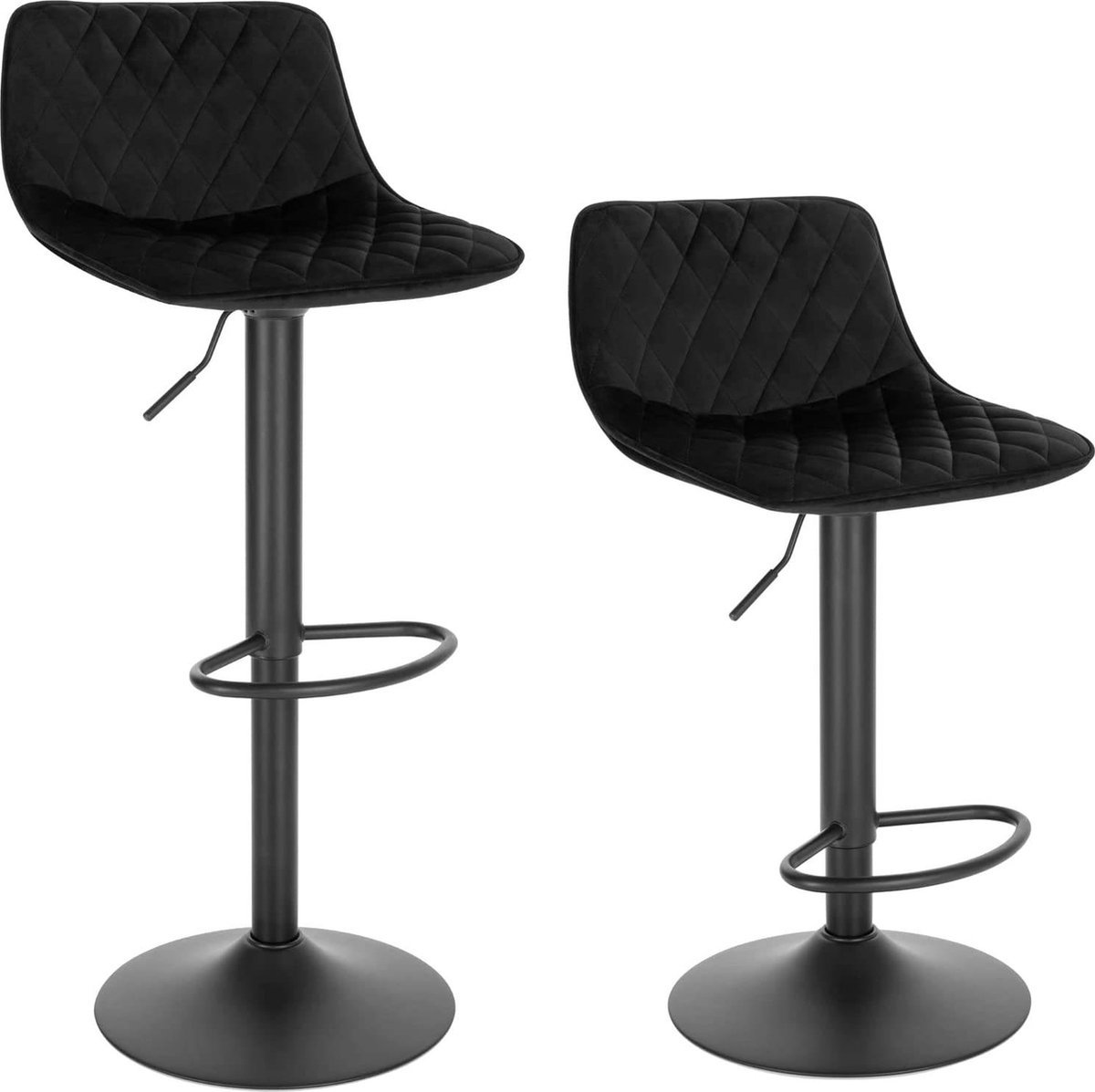 Bolt Edge Barkruk - Industrial - Zwart - Velvet - Met rugleuning - In hoogte verstelbaar - Set van 2
