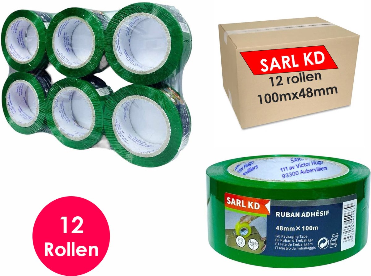 Verpakkingstape - 12 rollen - Groen - PP Plakband - 100m x 48mm - Polypropyleen tape - SARL KD®