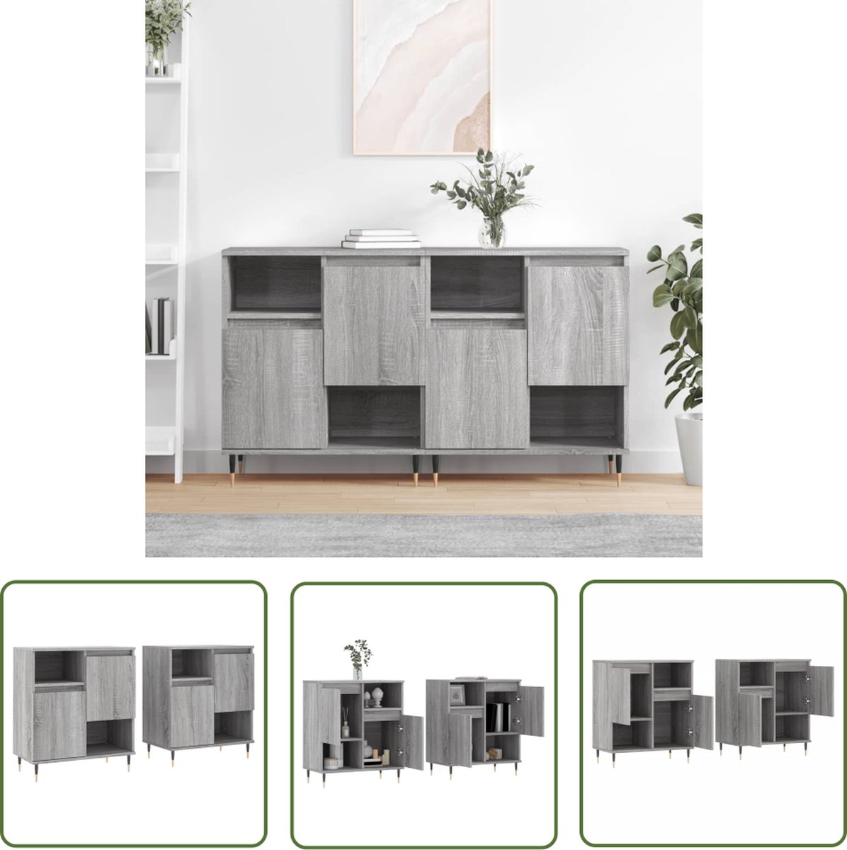 vidaXL Grijze Dressoirs - Dressoir - Dressoirs 2 st bewerkt hout grijs sonoma eikenkleurig - Sonomakleur - Houten Dressoirs - Vintage Dressoirs