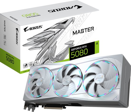 Gigabyte NVIDIA GeForce RTX 5080 AORUS MASTER ICE 16G - Videokaart - 16GB - GDDR7 - PCIe 5.0 - 1x HDMI 2.1 - 3x DisplayPort 2.1