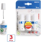 Decopatent - 3 STUKS Stelam Rapid Correctievloeistof met schuimapplicator - Tipex - Perfecte dekking - Tipp-ex - Droogt snel - Correctie Vloeistof - Correctiemiddelen - Kleur: Wit - SET van 3 stuks a 12ML