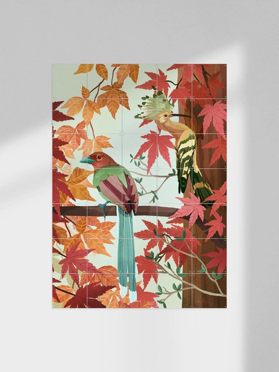 IXXI Birds of Autumn, Goed Blauw - 60 x 80 cm - Gratis ophangtool - Grote wanddecoratie en posters - Speels, Illustraties, Digitale Kunst, Woonkamer