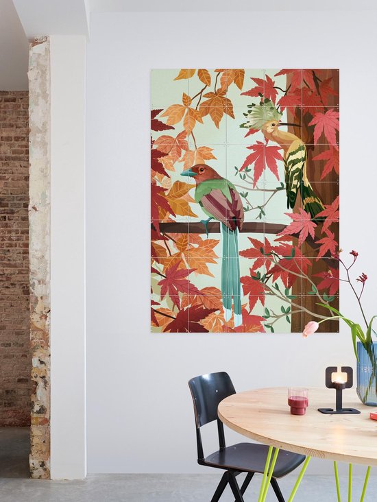 IXXI Birds of Autumn, Goed Blauw - 60 x 80 cm - Gratis ophangtool - Grote wanddecoratie en posters - Speels, Illustraties, Digitale Kunst, Woonkamer