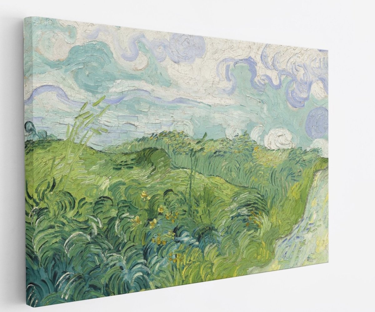 Saammp Canvas Schilderij - Groene Tarwevelden - Van Gogh - Oude Meesters - 60x40 - Foto op canvas - Wanddecoratie - muurdecoratie Woonkamer - Slaapkamer decoratie - Canvas Print Multicolor