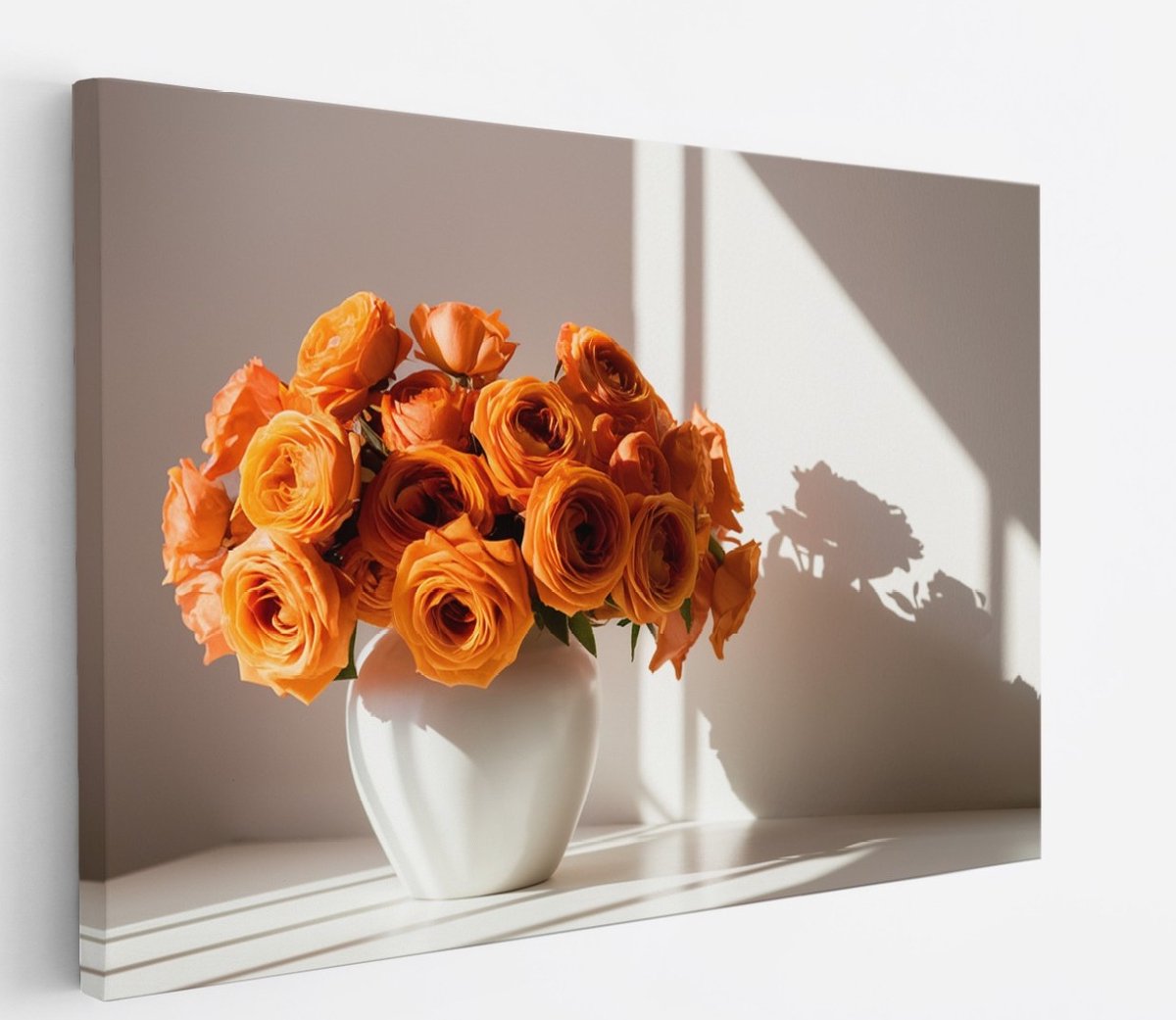 Saammp Canvas Schilderij - Oranje Bloemen in een vaas- Natuur - 100x75 - Foto op canvas - Wanddecoratie - Muurdecoratie Woonkamer - Kantoor Decoratie Multicolor