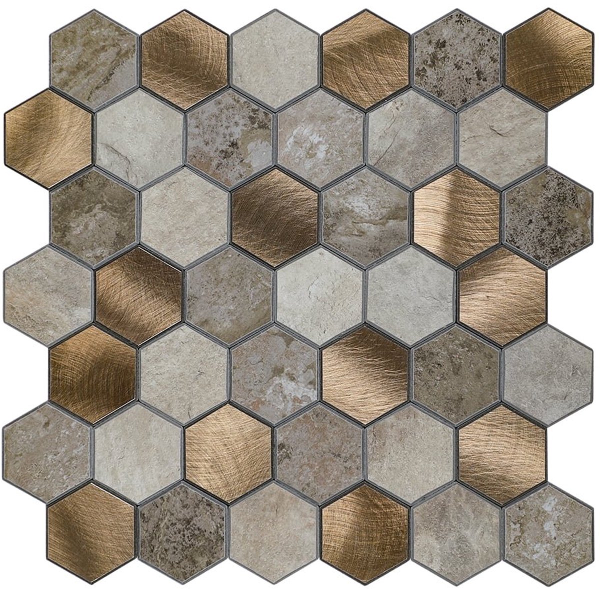 Zelfklevende Mozaïek Steenstrip Hexagon Medium Beige Taupe
